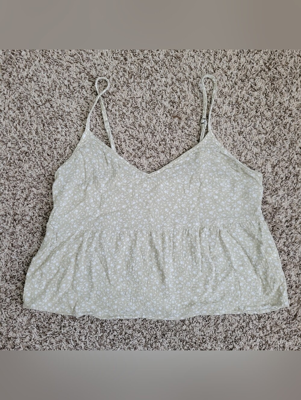 Abercrombie & Fitch Babydoll Tank Top Shirt Sage Green White Floral Flower Small